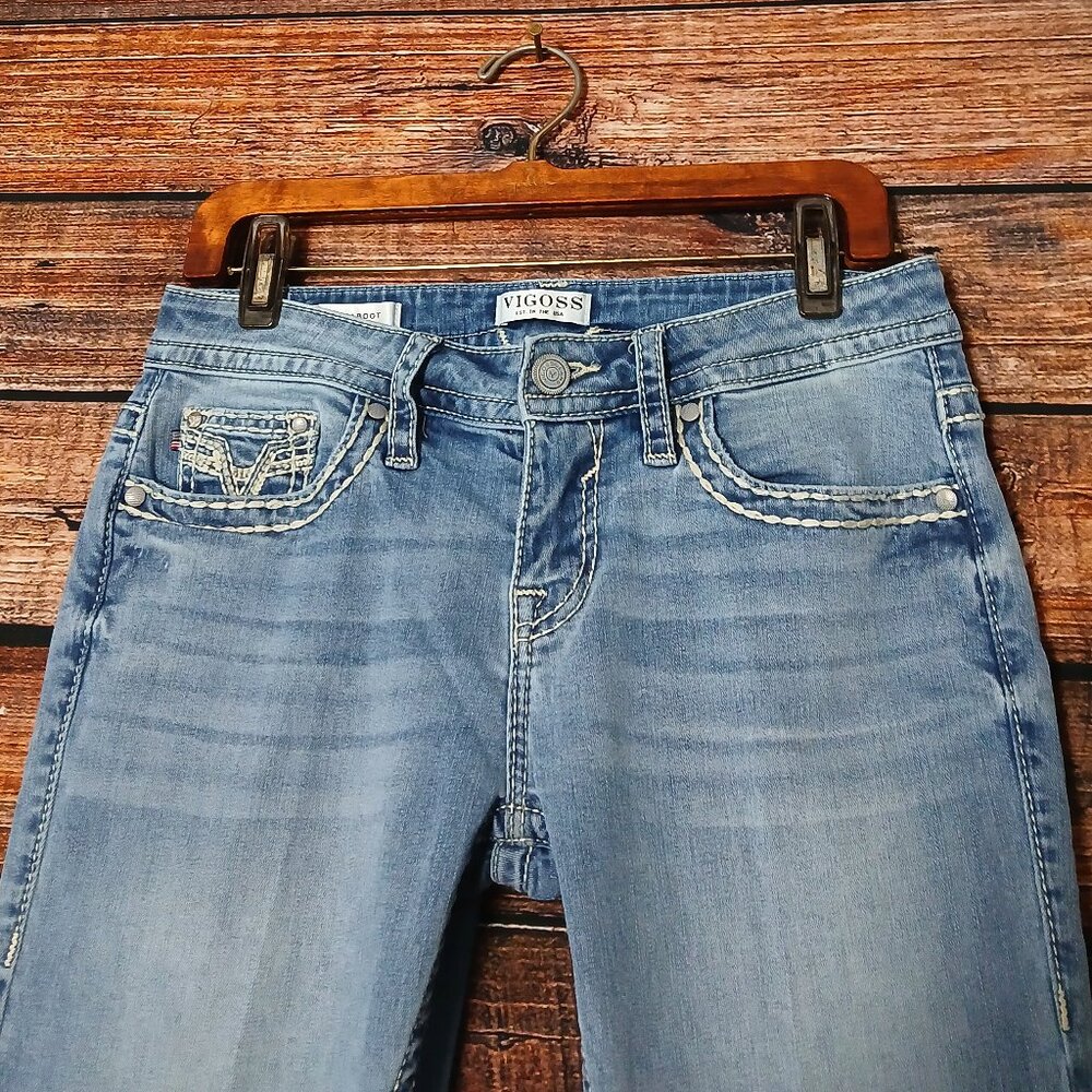 Vigoss Jeans 8 Slim Boot Cut Low Rise Light Wash Denim Stretch - Picture 4 of 10
